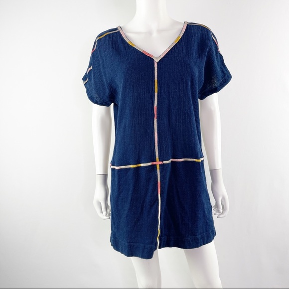 Madewell Size S Navy Blue Short Sleeve Crinkle Cotton ISADORA Easy Dress - Picture 3 of 11